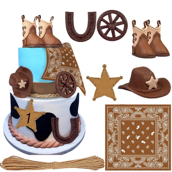 1Set Cowboy Cake Decorations Cowboy Hat and Boot Cake Toppers Western Themed Cake Pick Decorations for Party Supplies