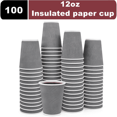 Treamon Paper Cups Disposable Paper Coffee Cups with Thermal Insulation Ripple, 12 oz 100 Count