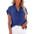 thumbnail image 1 of Blusa de mezclilla de manga corta Turn Down Collar Front Pocket Single Breasted Denim Camisa Top para mujeres, 1 of 5
