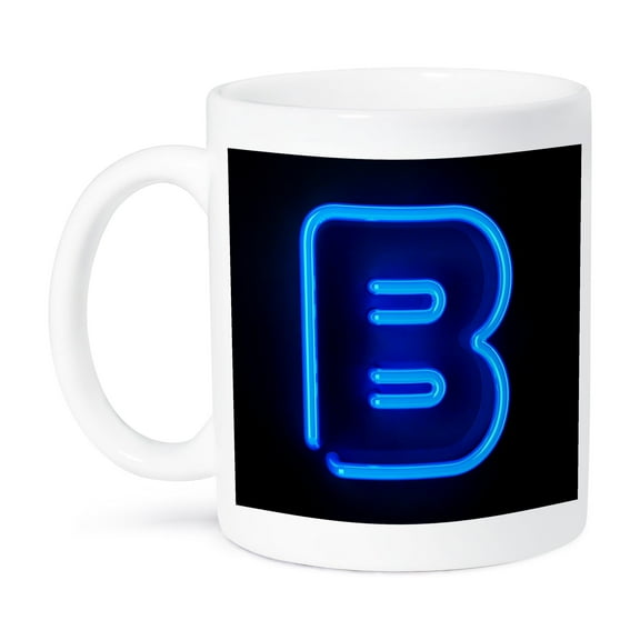 3dRose, Monogram letter B abstract neon blue lit shining illuminated, 15oz Mug