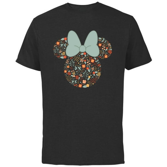 Disney Minnie Mouse Spring Head Icon with Bow Springtime - Short Sleeve Cotton T-Shirt for Adults - Customized-Black