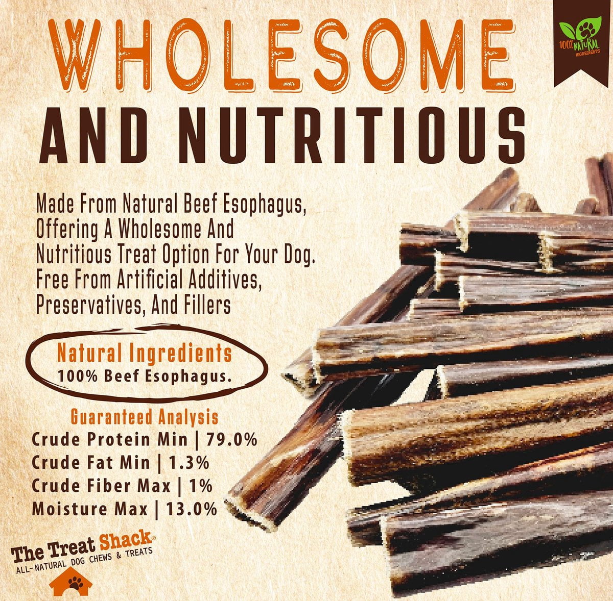 12" Beef Esophagus Gullet Sticks Dog Treats, 40 count