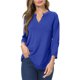 thumbnail image 4 of Qarigey Camisa de mujer con cuello en V Color sólido Top Verano Camisa V Casual Blusa suelta Prendas para la parte del cuerpo Azul METRO, 4 of 6