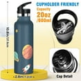 thumbnail image 2 of Kids Insulated Stainless Steel Sports Water Bottle 600ml (20oz), BPA-Free Space Planets and Stars, 2 of 6