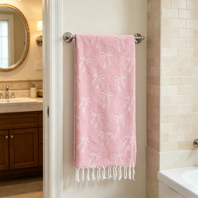 Toalla multiusos rosa de baño y playa con flecos, altamente absorbente, de secado rápido, 180x100 cm, de algodón y poliéster, para viajes y gimnasio.