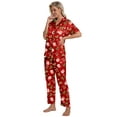 thumbnail image 4 of DAKIMOE Silk Satin Pajamas Set for Women Two-Piece Short Sleeve Shirt with Long Pajama Pant Set Soft Button Down Loungewear Nightwear Pjs Sleepwear for Women, 4 of 9