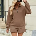 thumbnail image 5 of Kmdttou Up to 30% off! Women's Solid Color Half Zipper Lapel Sweatshirt With Pocket And Short Pants Two-piece Set on Clearance!, 5 of 7