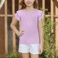 thumbnail image 6 of KAUOD Girls Pleated Ruffle Short Sleeve Shirts Kids Solid Color Crewneck Casual Loose T-Shirts Fashion Trendy Tops Tees, 6 of 7