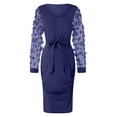 thumbnail image 5 of Kogui Blue Maternity Dress Floral Mesh Long Sleeve Maternity Midi Dress Fall Maternity Bodycon Dress for Baby Shower (Navy,L), 5 of 6
