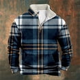 thumbnail image 3 of AWZXDE Men's Winter Thick Plaid Half Zip Stand Collar Sweatshirt with Pockets, Outdoor Sporty Pullover Dark Blue,M, 3 of 3