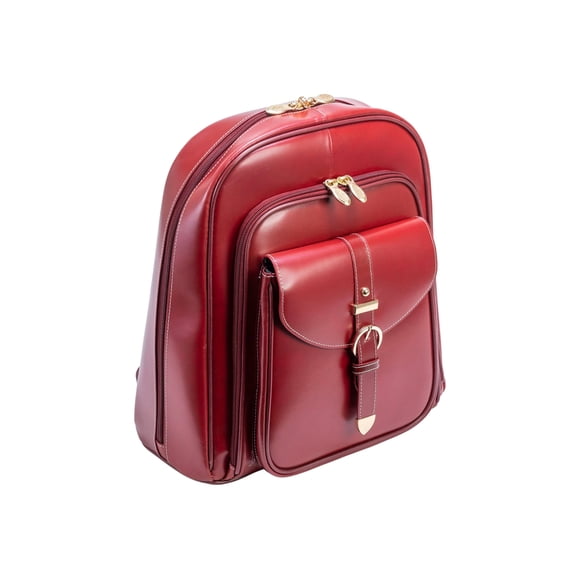 McKlein 99566 14 in. Olympia Leather Business Laptop Tablet Backpack, Red