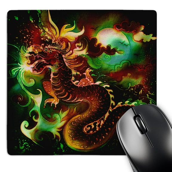3dRose, Colorful Chinese Dragon In The Moonlight Digital Oriental Art, MousePad