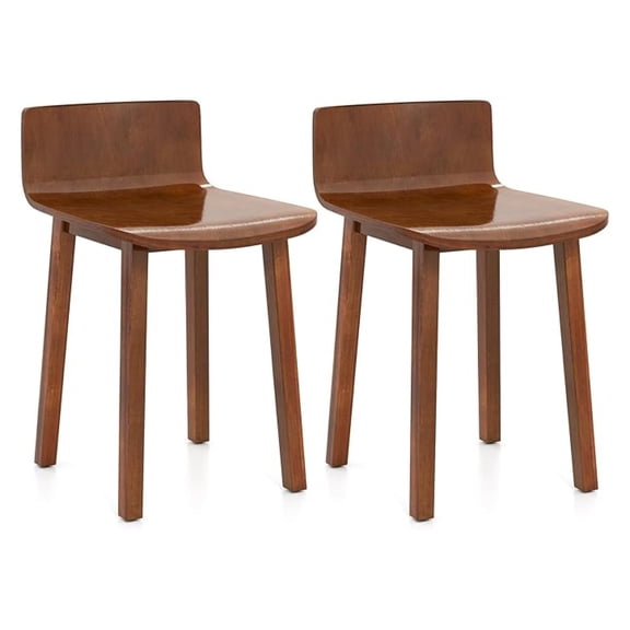 Wooden Dining Chairs Set of 2, Farmhouse Kitchen Chairs with Low Backrest and Curved Seat, Armless Side Chairs with Wood Legs for Dining Room, Living Room, Restaurant