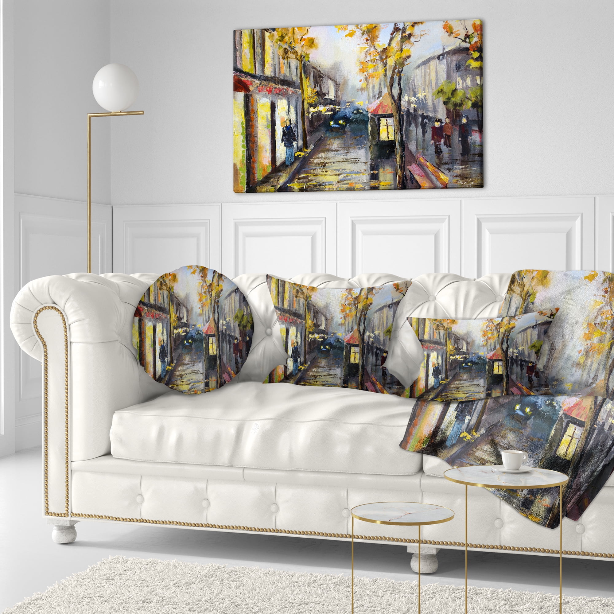 Designart City in Yellow Shade - Modern Cityscape Throw Pillow - 12x20