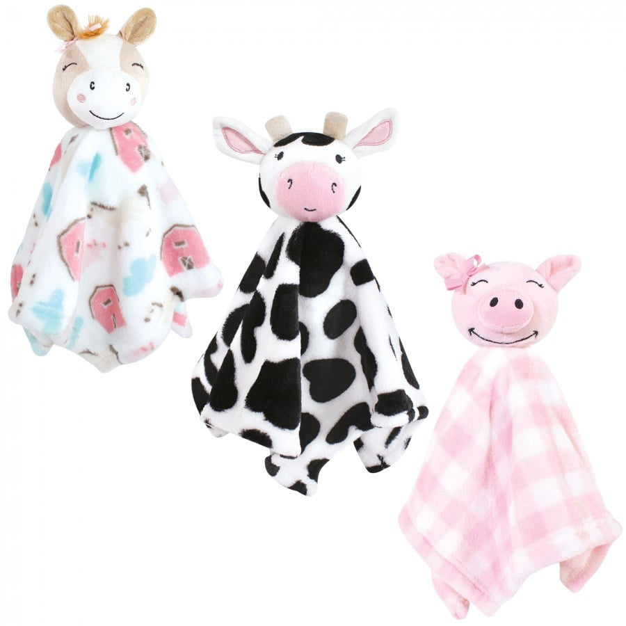 Baby Gear Newborn 2pcs Girl Squeaky Cow Security Blanket Doll & Pink Blanket Set 