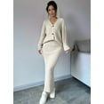 thumbnail image 3 of Women'S Two-Piece Sweater Set Knitted Long-Sleeved Button-Down Coat Top Slim-Fit Maxi Skirt Autumn Clothing  S, 3 of 7