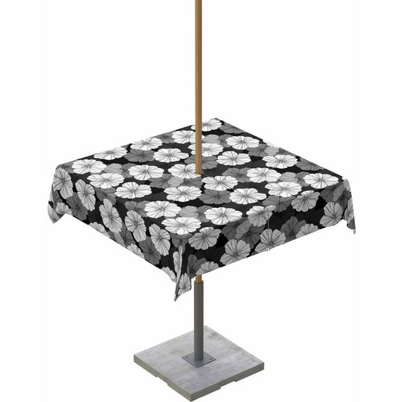 Hokiten Outdoor Tablecloths with Umbrella Hole & Zipper, White Floral 60x60 Inch Square Tablecloths, Vintage Country Pastoral Flowers Plants Waterproof Table Cloth, Patio/Pool/Picnic Table Covers