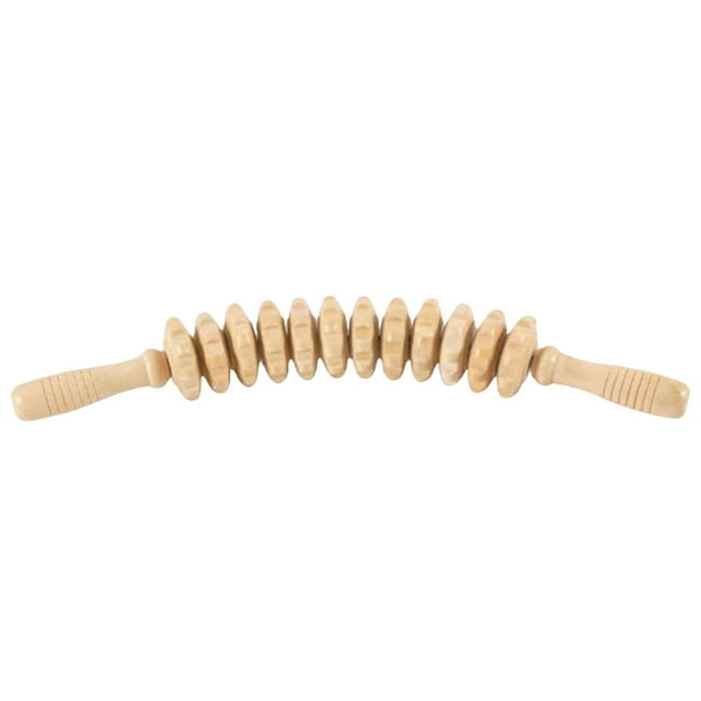 Masajeador de madera para cuello, piernas y espalda, color madera natural, rodillo fascial con mango