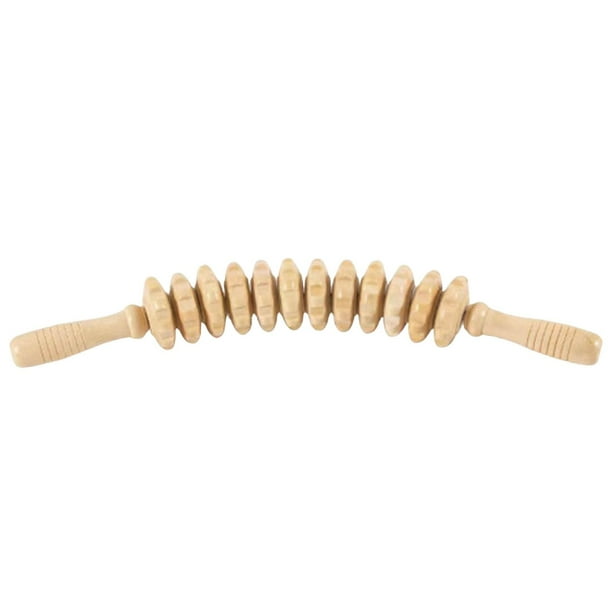 Masajeador de madera para cuello, piernas y espalda, color madera natural, rodillo fascial con mango