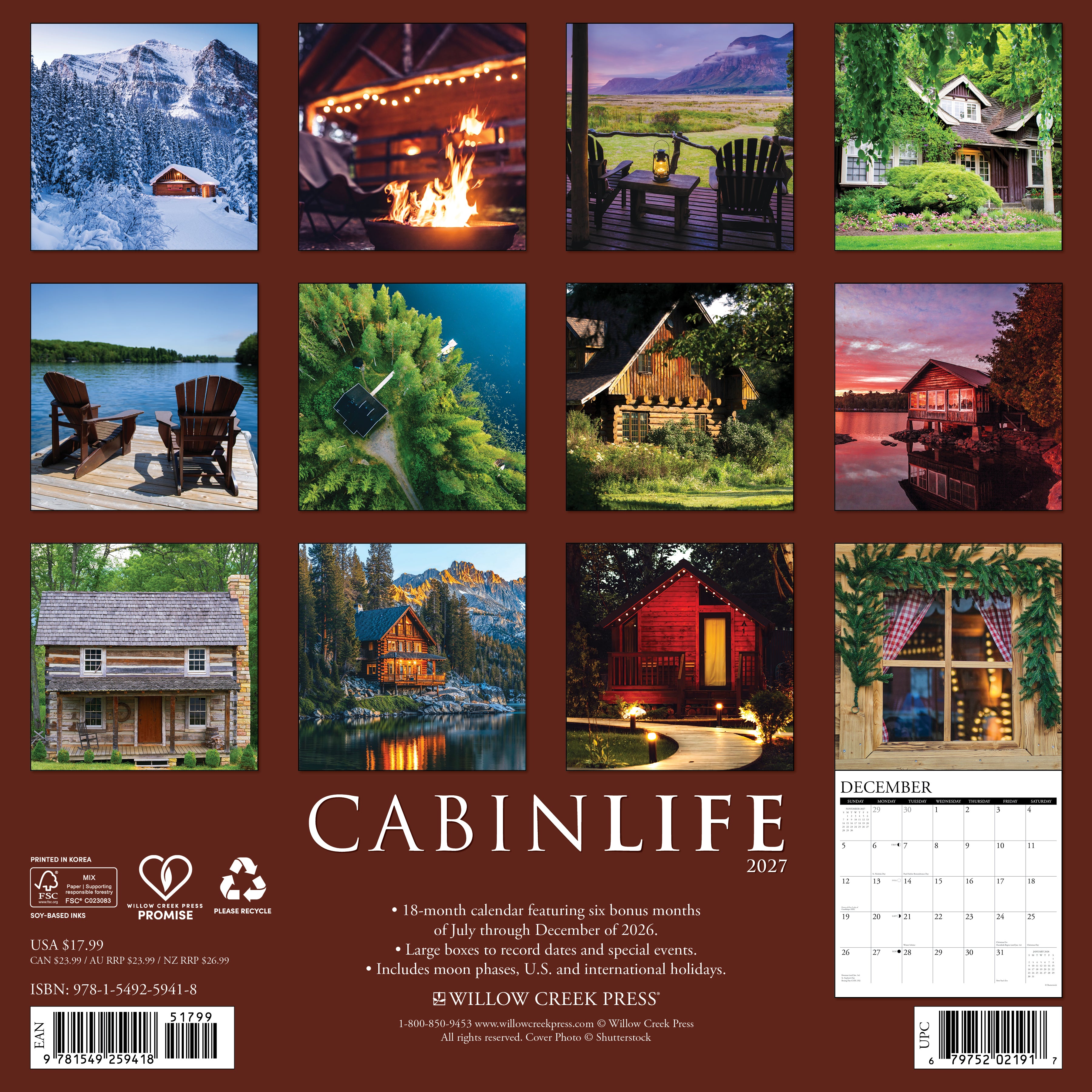 Willow Creek Press, CabinLife 2027 Wall Calendar