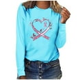 thumbnail image 2 of QATAINLAV Women's Breast Cancer Awareness Print Long Sleeve T-Shirt Casual Loose Crewneck Pullover Tops Cute Pink Ribbon Heart Print Blouses Tops Blue M, 2 of 4
