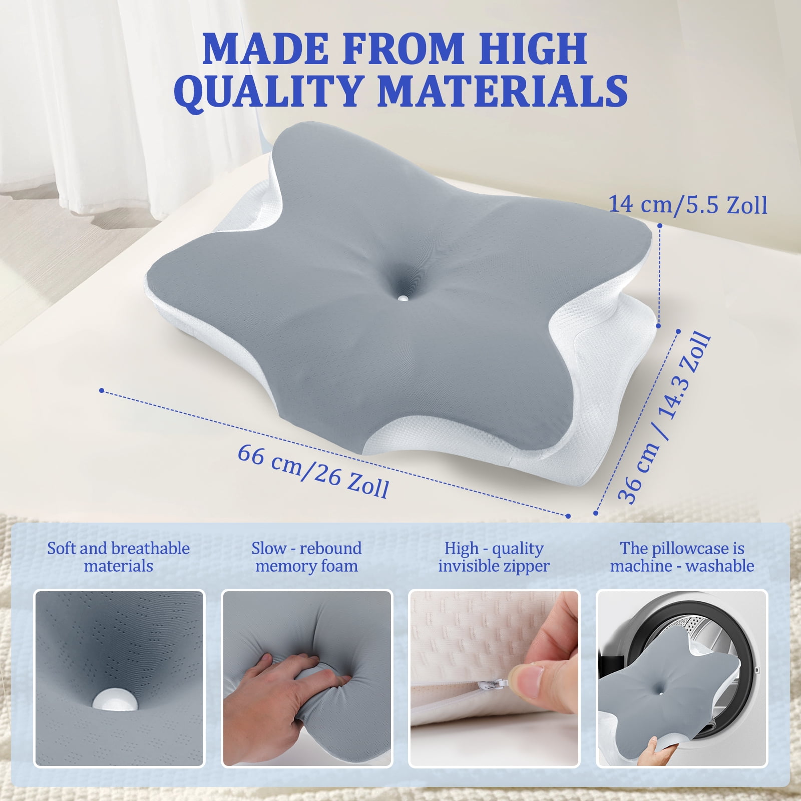 Memory Foam Pillow for Neck Pain Relief Ergonomic Cervical Support with Cooling Foam Pillow for Side Back Stomach Sleepers Standard Firm, Gray