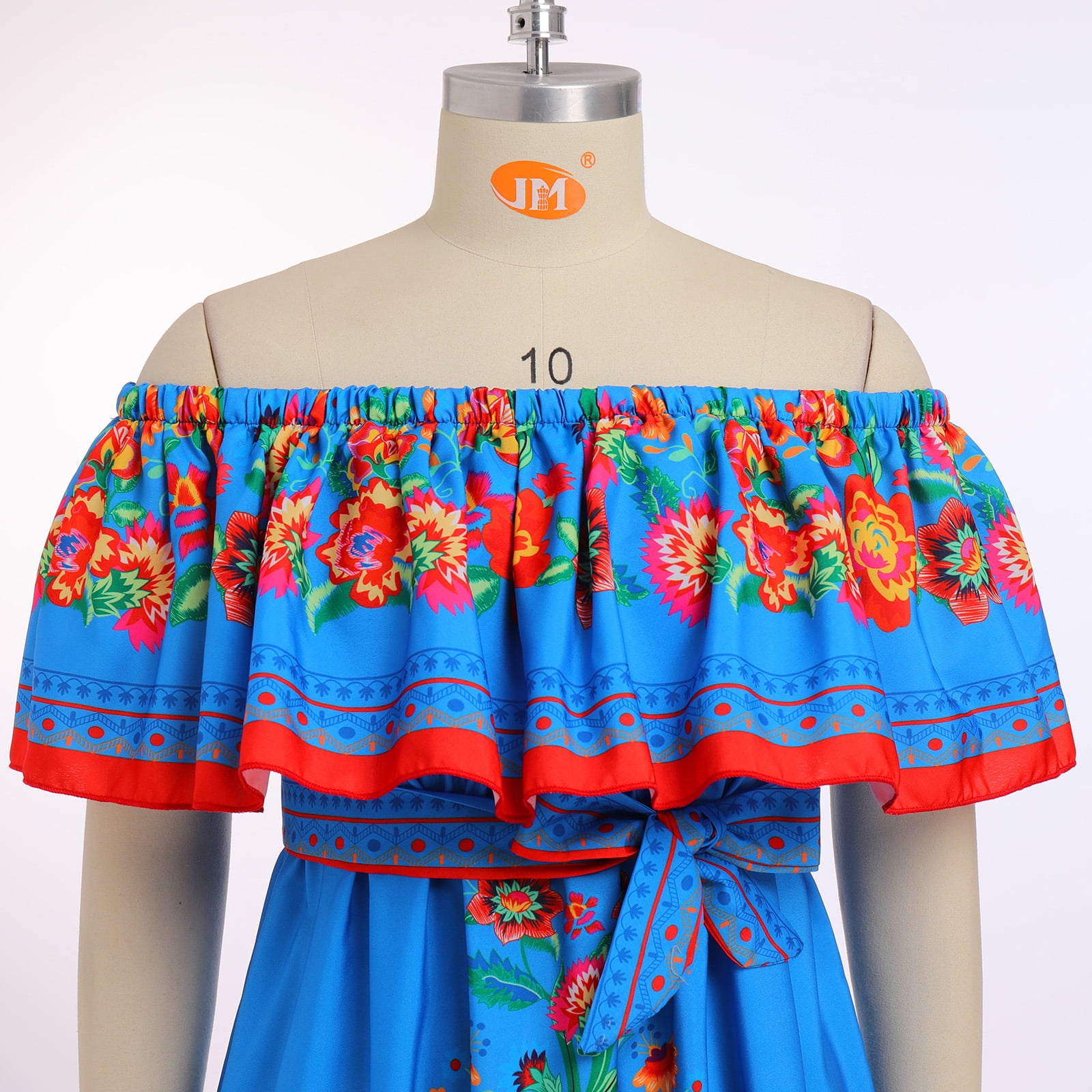 IBTOM CASTLE Women's Mexican Dress Floral Print Smocked Traditional Wear  Off Shoulder Beach Holiday Party Long Maxi Dresses M Blue - Walmart  Business Supplies