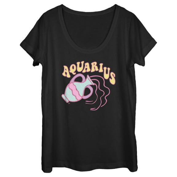 Women's Lost Gods Zodiac Aquarius Pop Symbol  Graphic Tee Black Large