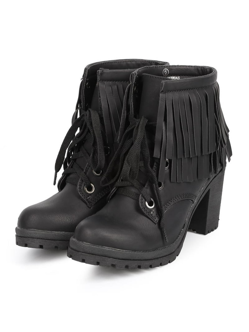 Liliana Hanson-2 Combat Boot: Studded Leatherette Round Toe