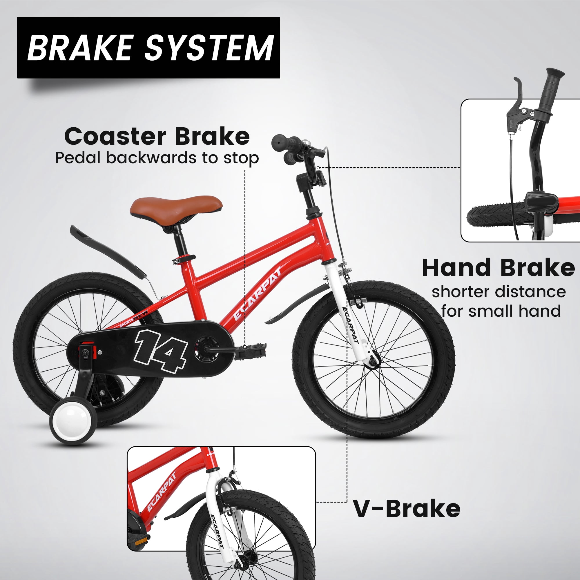 Ambifirner 14"/16"/20' Freestyle BMX Bike with Training Wheels High Carbon Steel Frame ,Under 100$ Bike with Water Bottle