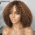 thumbnail image 2 of Short Curly Bob Human Hair Wigs With Bangs Full Machine Made Wigs Highlight Honey Blonde Colored Wigs For Women Cheap Remy Hair, 2 of 7