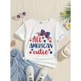thumbnail image 1 of Girls' Patriotic 'AMERICAN CUTIE' Graphic Tee - Comfy Stretchy 100% Cotton Short Sleeve Shirt with Red Bow & Stars Design, Round Neck Casual Top for Spring Summer Fall, Machine Washable, Girls Tshirts, 1 of 6