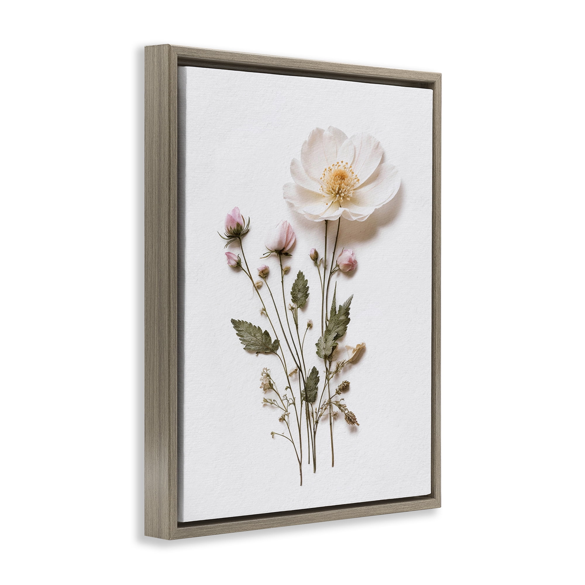 Simple Pressed Flowers Brown Framed Floater Canvas Wall Art, design by Lettered and Lined