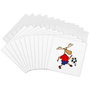 3dRose, Funny Moose Playing Soccer or Football, 12 Greeting Cards with envelopes