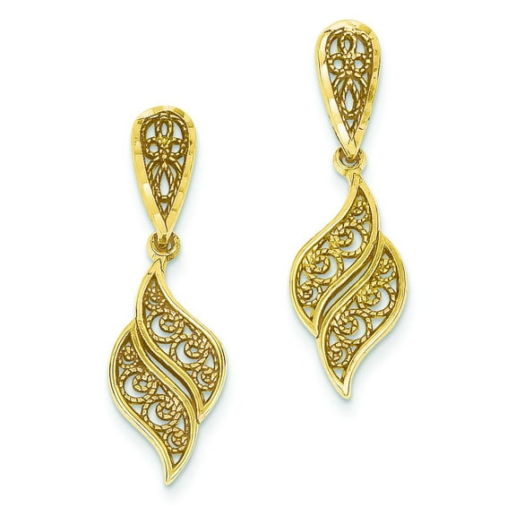 14K Gold Filigree Swirl Dangle Stud Earrings Jewelry