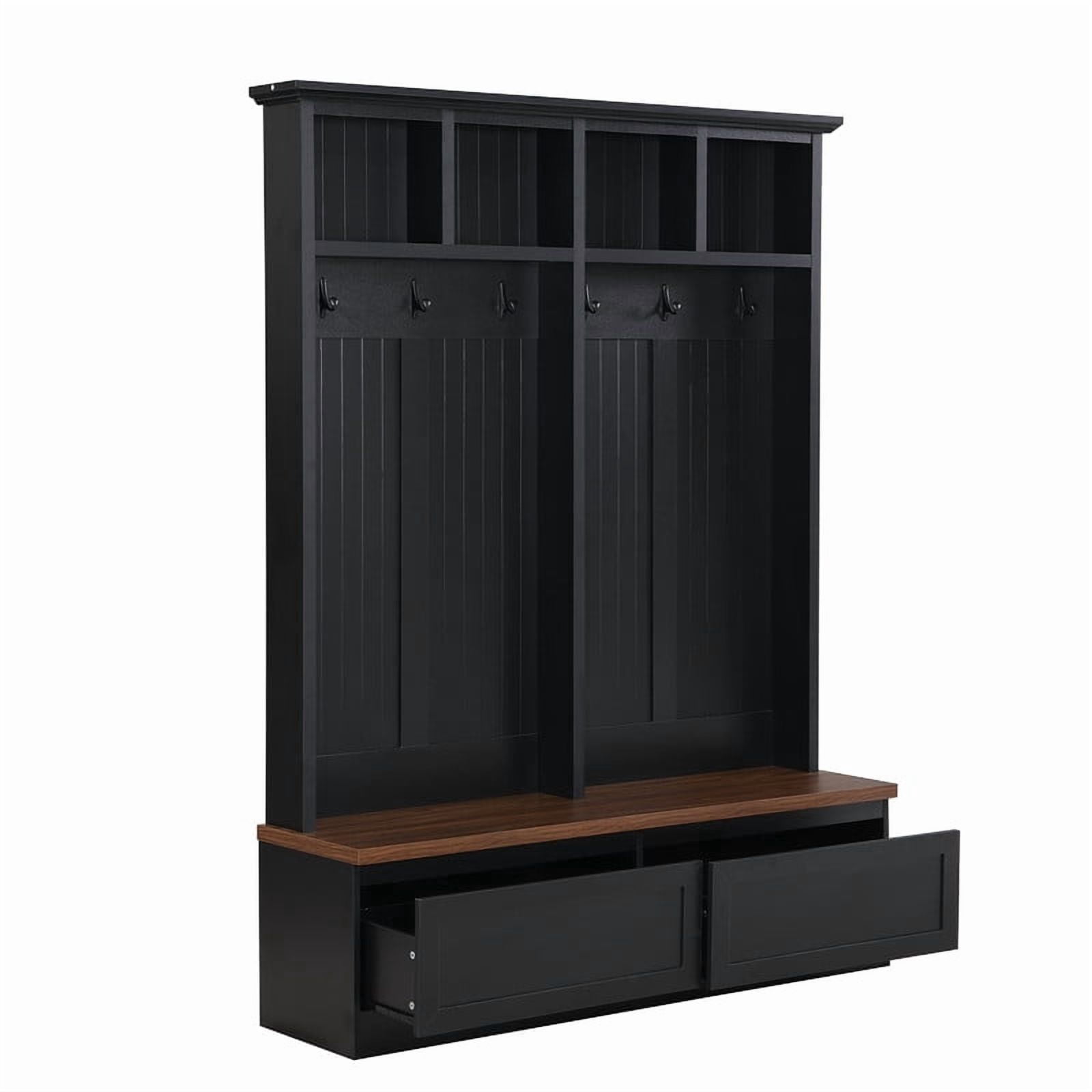 Farmhouse 4-in-1 Hall Tree with Storage Bench, Versatile Coat Rack with 2 Drawers, Entryway Organizer with 6 Hooks for Hallway, Living Room