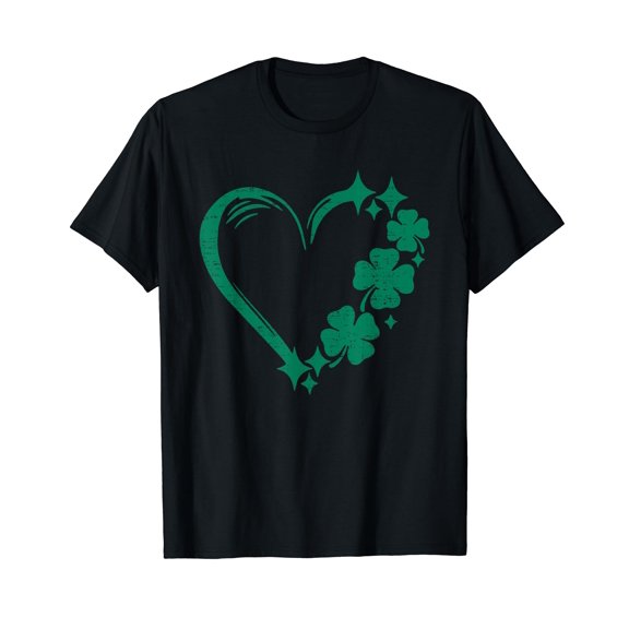 Retro Heart Irish Clover Leaf Shenanigans St. Patricks Day T-Shirt