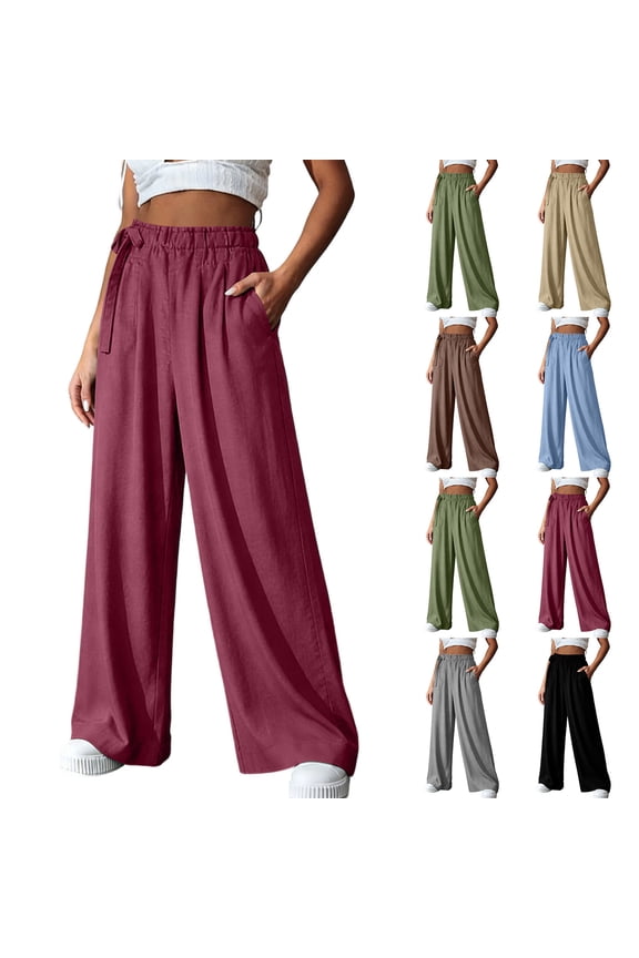 Women's Soft Fabric Casual Wide-Leg Pants, Mid Rise Stretchy Elastic Waist, Loose Straight Fit Everyday Comfort, Travel Work Lounge | TruHer,Black XL