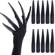 thumbnail image 1 of 10 protectores de dedos de hierro con 1 par de guantes largos de dedo completo, guantes de garra negros, guantes de pata, disfraces de terror para mujer, uñas de garra para cosplay y fiestas, 1 of 6