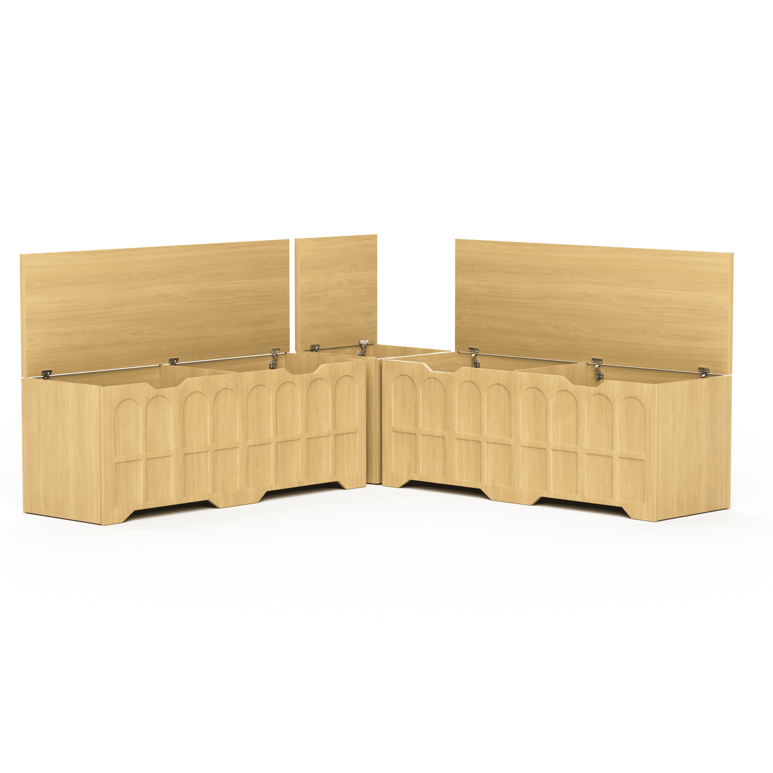 3-Piece L-Shaped Storage Bench with Padded Cushion, Natural, 63 in x 63 in x 19.1 in