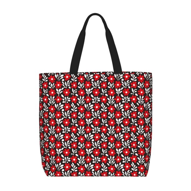 Balery Red Floral Bolsa de Mano para Mujeres con Cremallera, Bolsa de Gimnasio con Compartimentos, Bolsa para Laptop, Bolsa para Trabajo