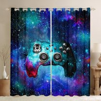 Manfei 3D Cyan Gamepad Curtains Pack of 2 (42x84 Each), Mystic Glitter Galaxy Curtains Blackout, Teen Boy Girl Kid Bedroom Curtains, Curtains Blackout Room Decor