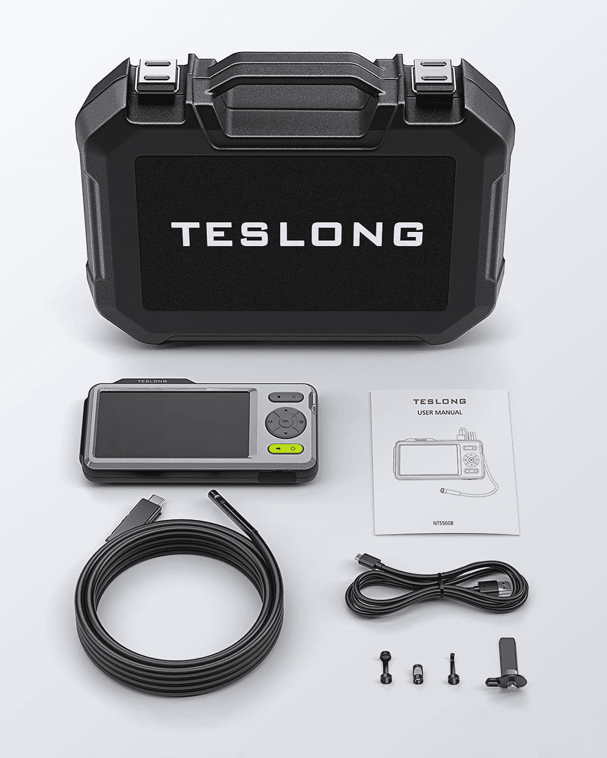 Teslong Endoscope with Light, Dual Lens Borescope 5'' HD Snake Inspection Camera Automotive Fiber Camera for Sewer Duct Plumbing Pipe (16.5ft)