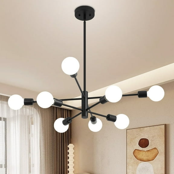 Deyidn 8-Light Sputnik Chandelier with Adjustable Height, 30 Inch Modern Black Ceiling Light Fixture for Dining Room Kitchen Island