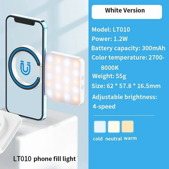 Ulanzi LT010 Mini Magsafe Selfie Flip Light Vlog Fill Light Dimmable Video Light, Compatible with iPhone Magsafe 14 13 12 Series
