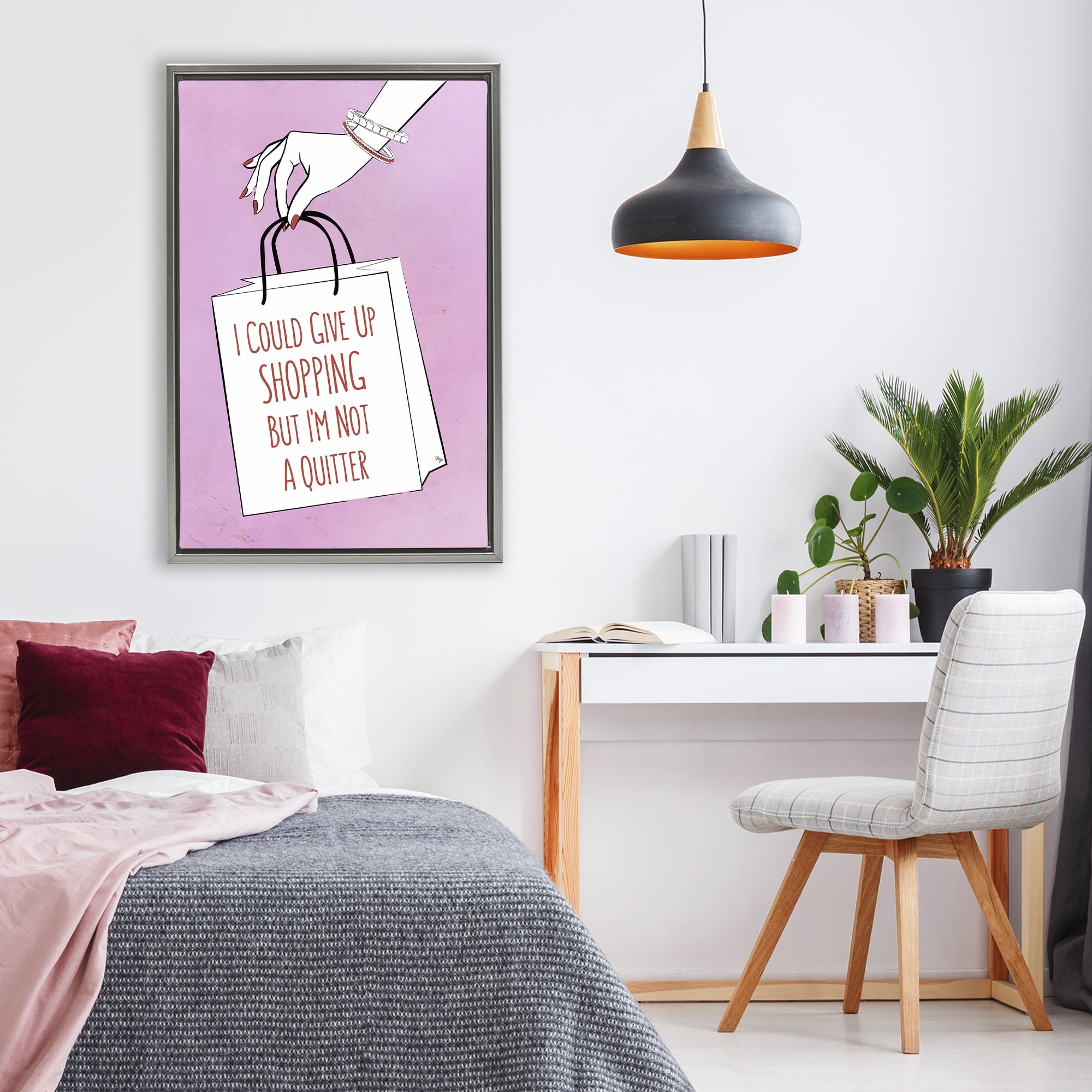 Stupell Industries Not A Quitter Shopping Gray Framed Floater Canvas Wall Art, design by Martina Pavlova