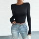 thumbnail image 1 of TaTaai Women's crew neck long sleeve T-shirt, solid color, backless design, cropped slim fit, casual stylish, soft stretchy fabric, ideal for daily outings & casual gatherings Gift, 1 of 8