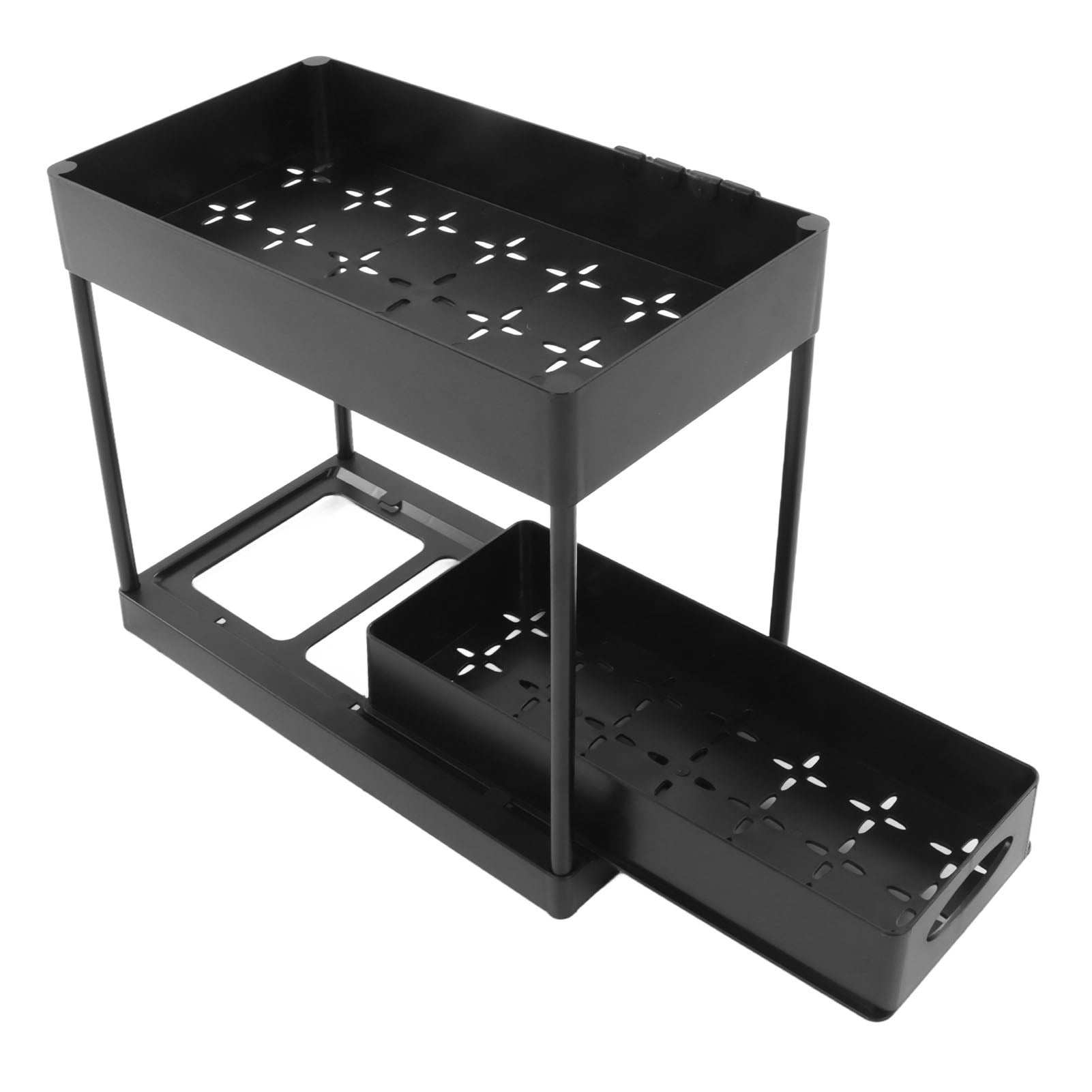 LAZIOEGR Slide Out Under Sink Organizers Large Capacity Storage Baskets for Bathrooms Kitchens Closets Laundry Rooms Offices Black Countertop Organizer Rack 15.75 inches