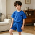 thumbnail image 2 of LIIPEE Summer Outfits For Boys Athleisure Solid Color Ribbed Short Sleeve Tees And Shorts 2 Piece Set Kids Cute Comfortable Breathable Lightweight Outfit Sets,9-10 Years, 2 of 5