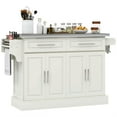 thumbnail image 4 of Demi Bonn 57" Rolling Kitchen Island with Stainless Steel Top, 2-Drawer Storage, Spice & Knife Rack, Mobile Island Cart for Cooking & Dining, White, 4 of 12